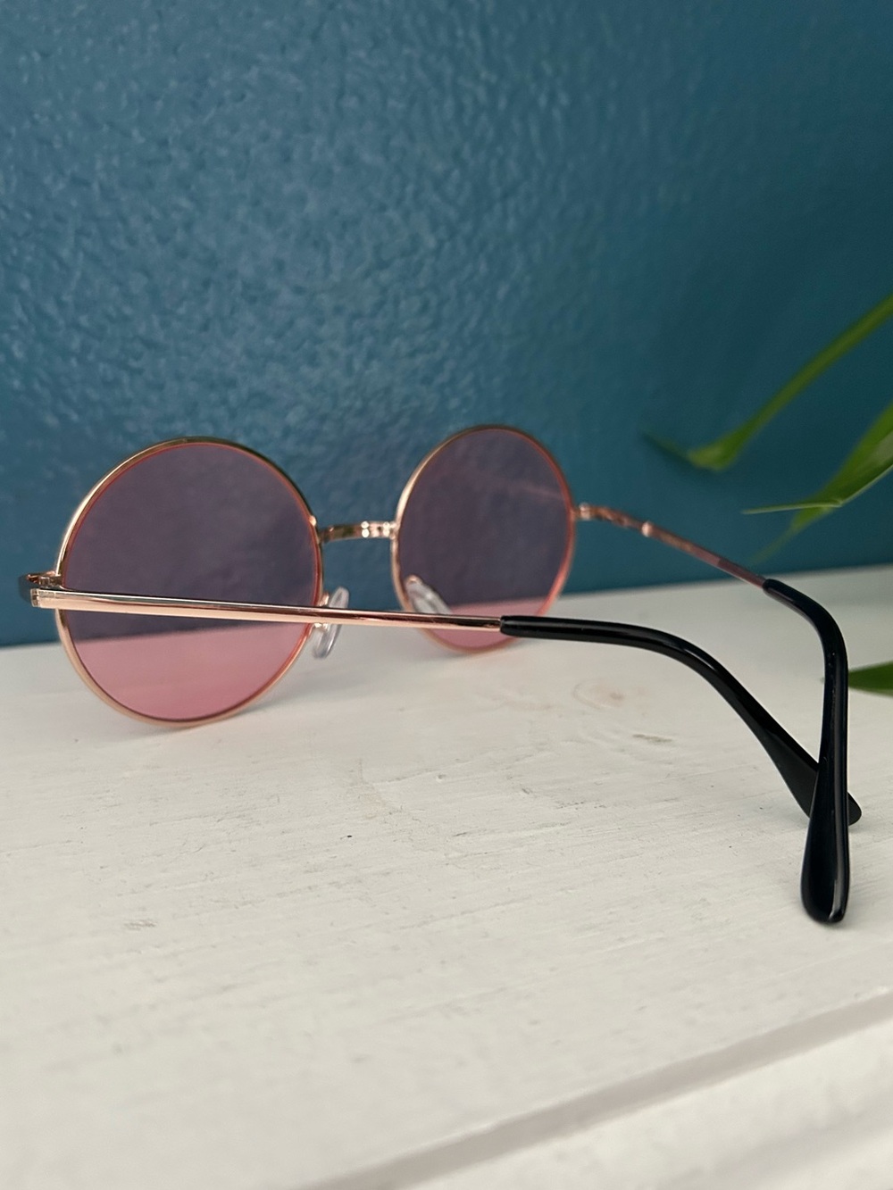 Pink Round Sunglasses with Gold Frames - Picture 5 of 7